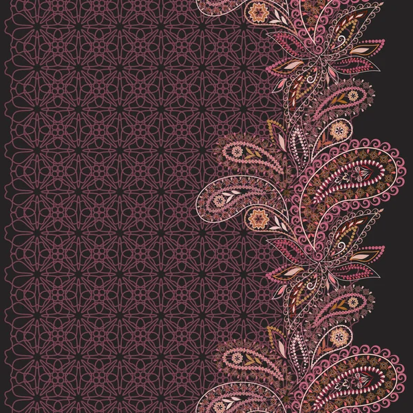 Patrón Encaje Sin Costuras Con Paisley Flores Adorno Étnico Colorido — Vector de stock