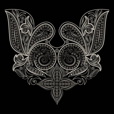 Yaka etnik tasarım. Geometrik siyah beyaz dantel modeli. Vektör yazdırma dekoratif öğeler ve paisley nakış, kadın giyim için için.