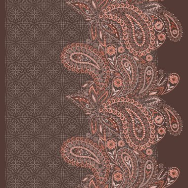 Dantel desenli dikey seamless modeli. Etnik tek renkli süs. Vektör yazdırma. Kullanım örgü, şerit, şerit için.