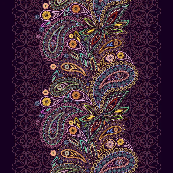 Paisley ve çiçeklerin ile sorunsuz dantel modeli. Geleneksel etnik süsleme. Vektör yazdırma. Teyp, şerit, desen dolgularını, tekstil tasarımı için kullanın.