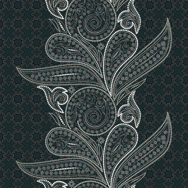 ペイズリーと花のシームレスなレース パターン 伝統的な民族飾り ベクトル印刷 テープ リボン パターン テキスタイル デザインの使用 — ストックベクタ