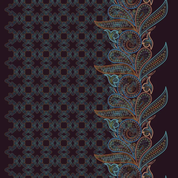 Paisley ve çiçeklerin ile sorunsuz dantel modeli. Geleneksel etnik süsleme. Vektör yazdırma. Teyp, şerit, desen dolgularını, tekstil tasarımı için kullanın.