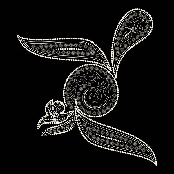 Motif Paisley Objet Isolé Sur Fond Noir Impression Vectorielle — Image vectorielle