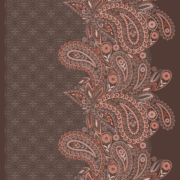 Encaje Paisley Patrón Vertical Sin Costuras Adorno Étnico Monocromo Impresión — Vector de stock