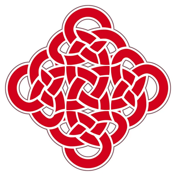 Armonia di dieci nodi rossi buona fortuna. Simbolo tradizionale cinese, modello classico. Stampa vettoriale . — Vettoriale Stock