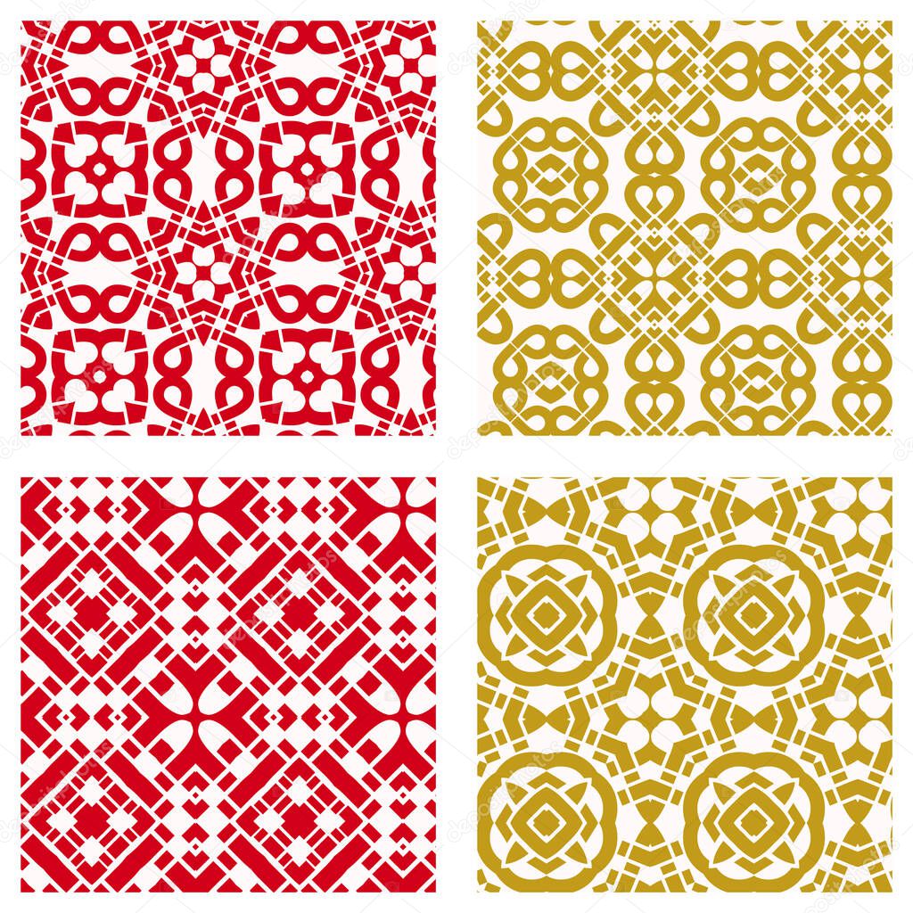 Seamless chinese geometric pattern with traditional symbols. Asian ethnic ornament. Vector set of 4. Use for wallpaper, pattern fills,textile design.