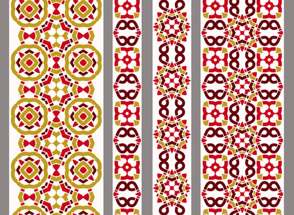 Bordure géométrique chinoise verticale sans couture avec des éléments ethniques. Ensemble vectoriel de 4. Contexte traditionnel. Utilisez pour la broderie, tresse, ruban, ruban . — Image vectorielle