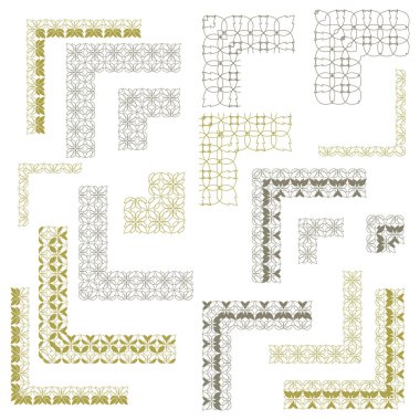 Şablon köşesi doğu tarzında. Deco sınırları, geometrik Çin süsü. Vektör seti .