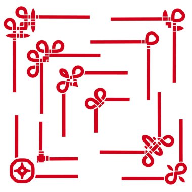 Kırmızı şablon köşeli, Asya usulü, Çin düğümlü. Deko kenarları, doğu süsü. 10 'luk vektör kümesi.