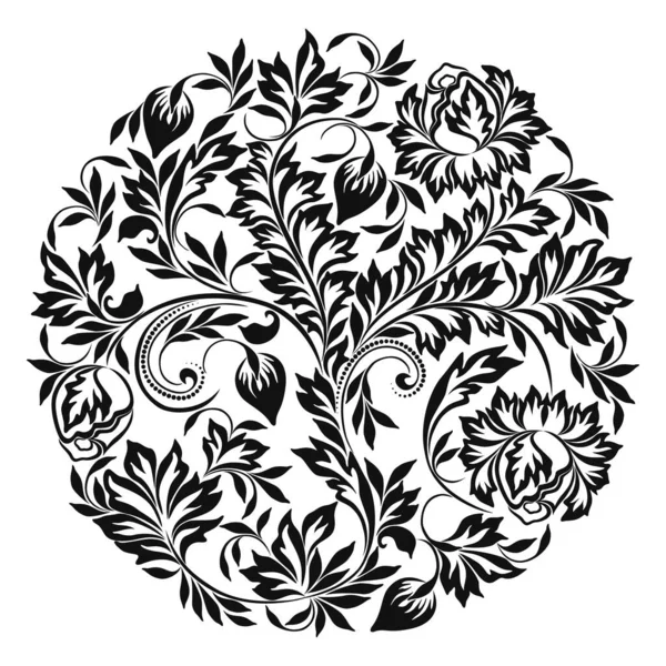 Yaprakları ve çiçekleri olan güzel siyah beyaz desenler. Vektör baskısı.