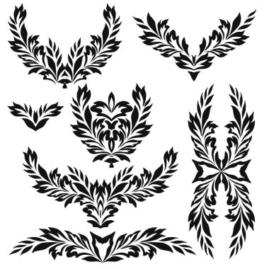 İç dekorasyon ve nakış için siyah ve beyaz desenler. Doğal desen - nesne izole edildi. Çeşitli süslemelerin vektör kümesi, deco şablonu.