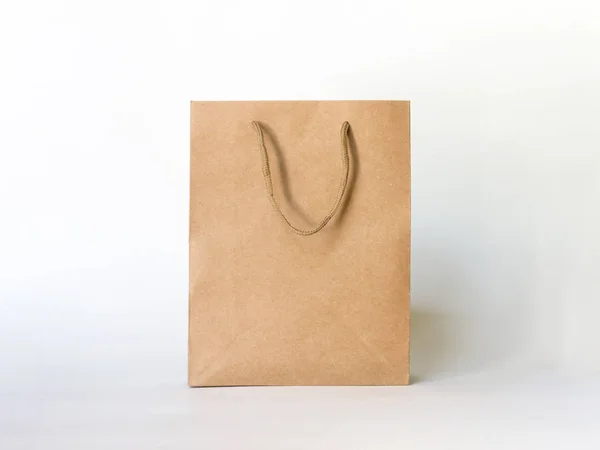 Empty Brown Paper Shopping Bag Advertising Branding Isolated White Background — 스톡 사진