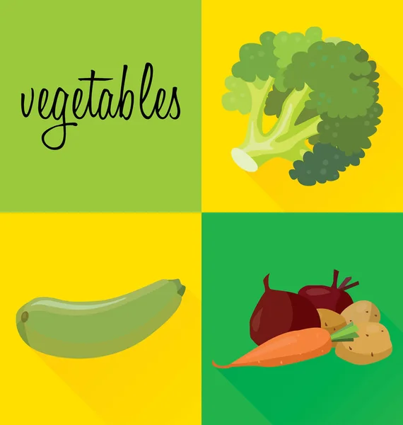 Gemüse: Brokkoli, Zucchini, Rüben, Kartoffeln, Karotten — Stockvektor