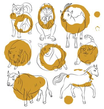 Bull-Cat-Dog-Goat-Horse-Monkey-Pig-Sheep
