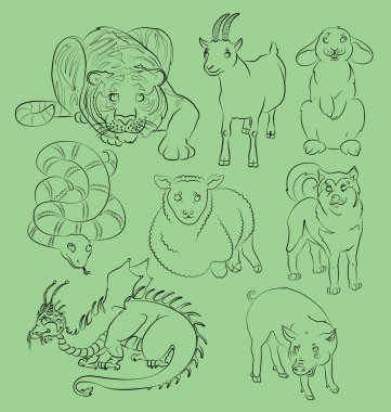 Dog-Dragon-goat-pig-rabbit-sheep-snake-tiger
