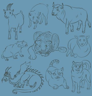 Bull-Cat-Dog-Goat-Dragon-Pig-Rat-Sheep-Tiger