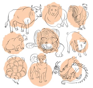 Bull-Cock-Dog-Dragon-Pig-Rat-Sheep-Snake-Tiger