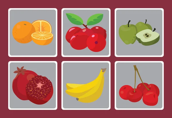 Apelsiner, bananer, persikor, äpplen, granater, tranbär — Stock vektor