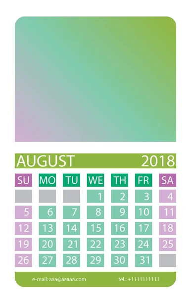 Calendário. Agosto . — Vetor de Stock