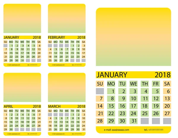 Kalenderraster. Januar. Februar. Marsch. April — Stockvektor