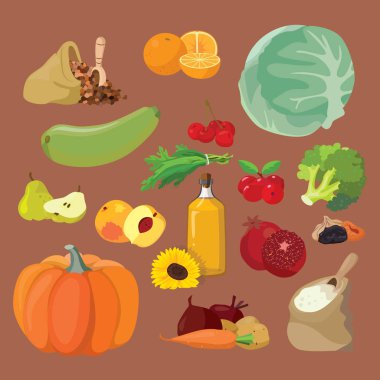 Vegetables, fruits, berries, cereals, oil - vegetarian food