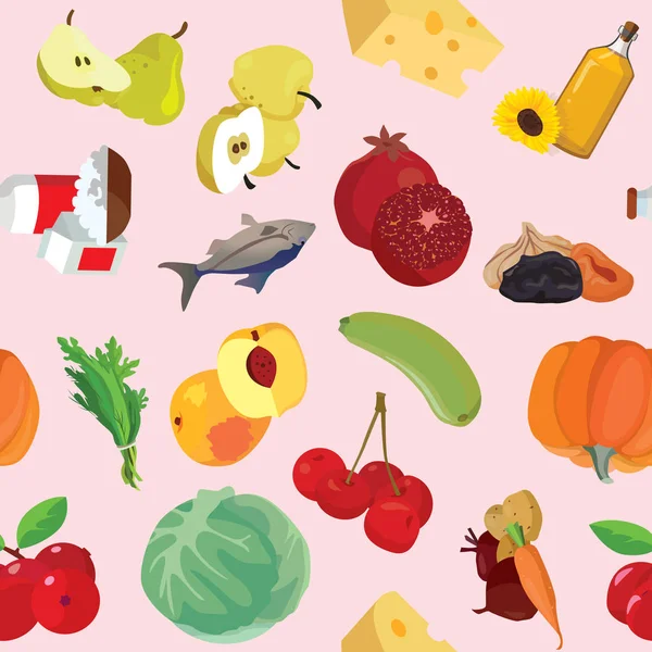 Viande, poisson, beurre, fruits, légumes, produits laitiers - produits utiles — Image vectorielle