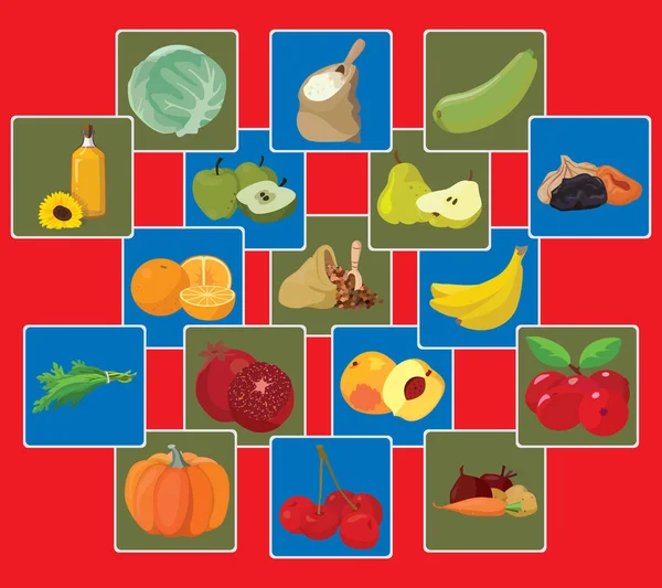 Vegetariska Livsmedel Grönsaker Frukt Bär Spannmål Olja För Din Bekvämlighet — Stock vektor