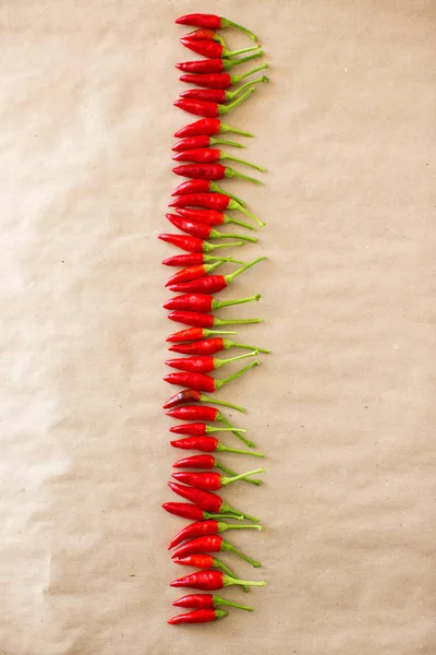 Red hot pepper on kraft paper top view. — Stock Photo, Image