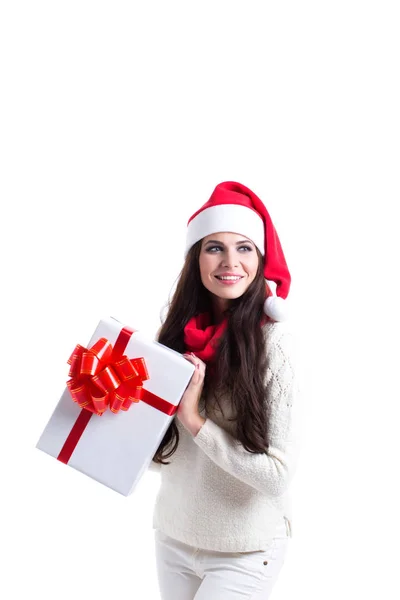 Weihnachten Weihnachtsmann Frau hält Geschenk. — Stockfoto