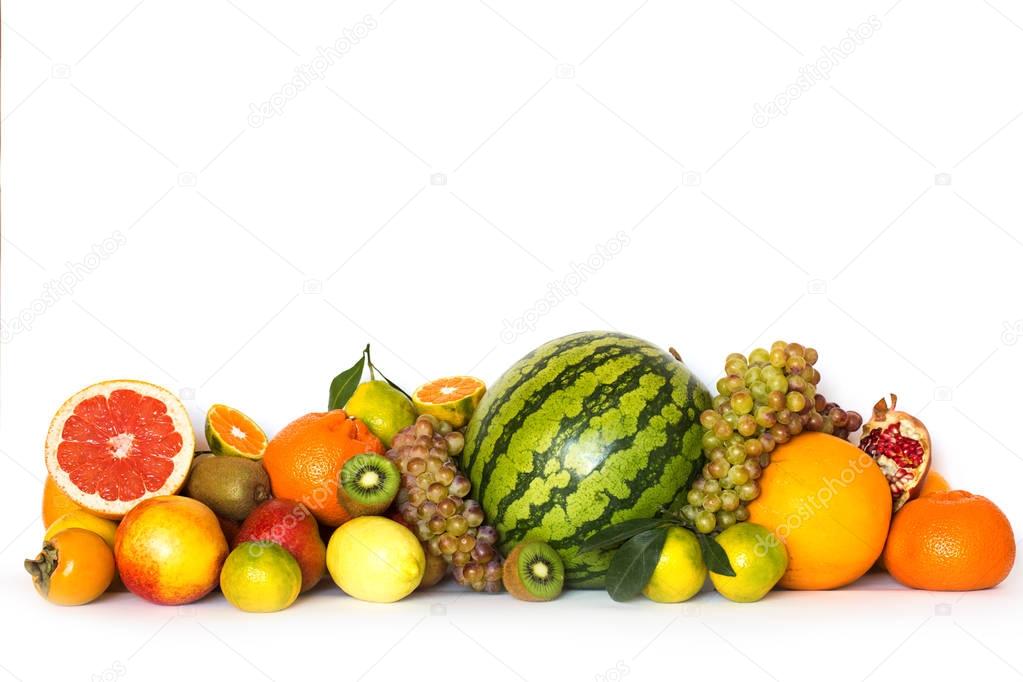 Different fruits isolated on white background.