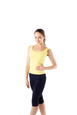 Fitness Spor stil ayakta kadında. İzole.