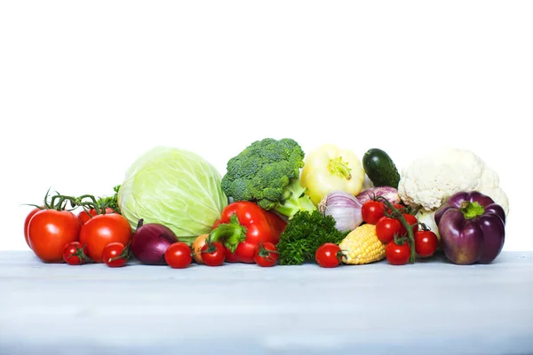 Légumes Frais Sur Fond Bois Espace Copie — Photo