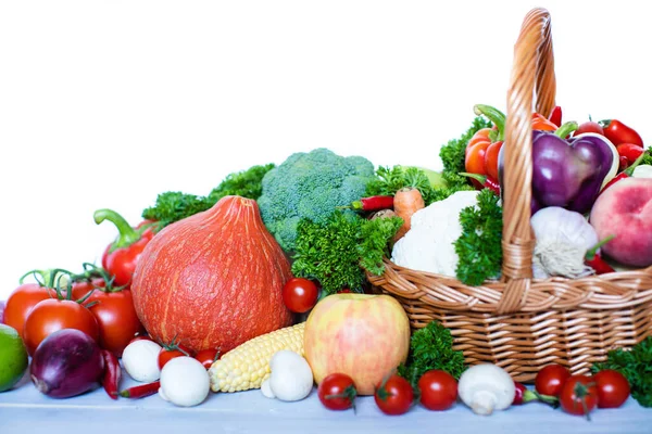 Fresh Vegetables Fruits Basket Close — Stock Photo, Image