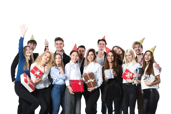 Group People Having Party Gift Boxes Concept Holiday — Stock Photo, Image