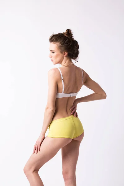 Fit Healthy Sporty Woman Underwear White Sport Fitness Diet Weight — Stock Photo, Image