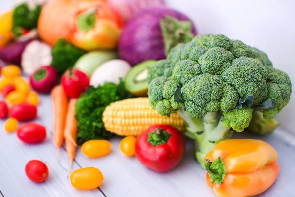 Latar Belakang Sayuran Dan Buah Yang Berbeda Sehat Makan — Stok Foto