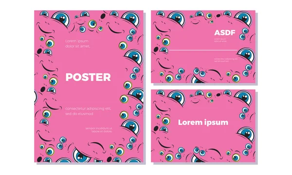 Emoji çerçeve ile metin için yer. Pembe arka planda farklı duyguları olan yüzlerin deseni. Komik karalamalar. Tipografi veya web tasarımı için vektör şablonları.