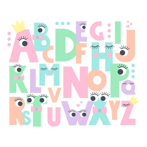 Alphabet mit Augen und Wimpern auf weißem Hintergrund. — Stockvektor