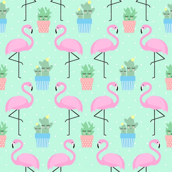 Pink flamingo with cactus — Stock Vector