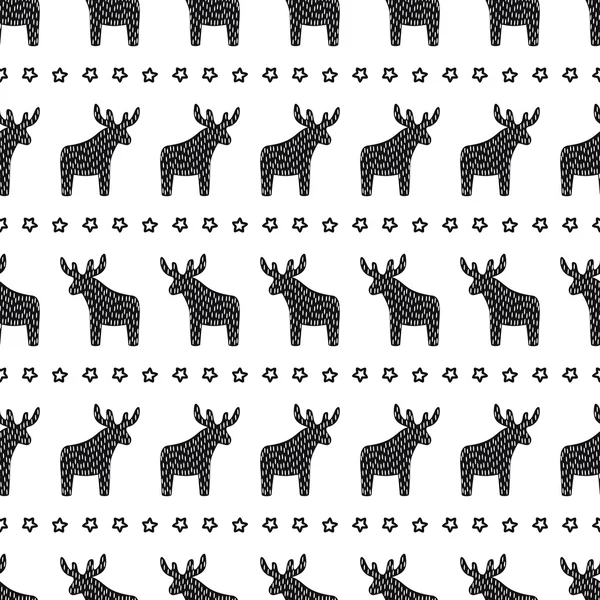 Simple seamless retro Christmas pattern - Xmas reindeer and star. — Stock Vector