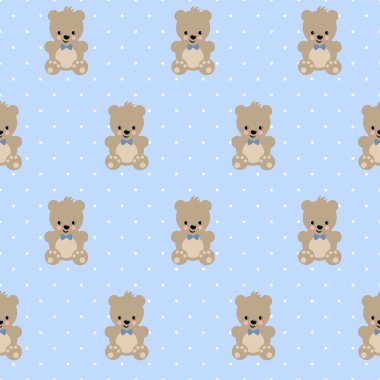 Oyuncak ayı seamless modeli bebek mavi lekeli zemin üzerine.