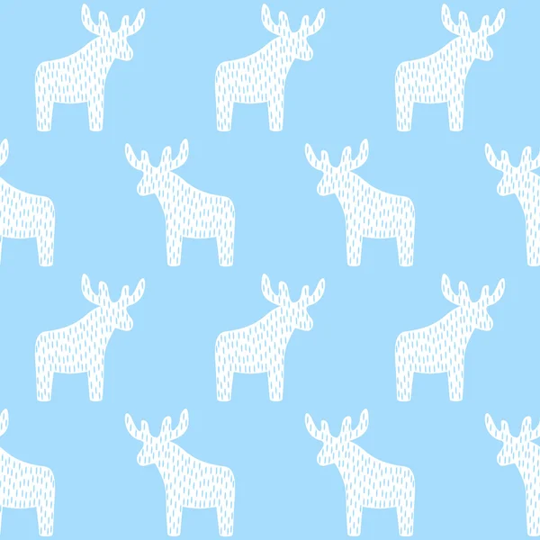 Reindeer Christmas pattern on light blue background. — Stock Vector
