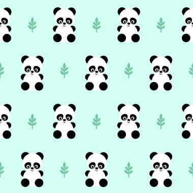 Panda yaprak yeşil zemin üzerine seamless modeli ile.