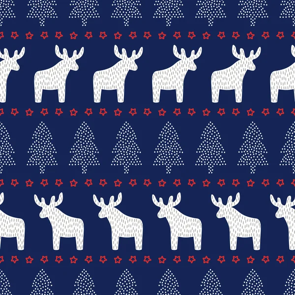 Fondo de Navidad - Árboles de Navidad, ciervos y estrellas . — Vector de stock