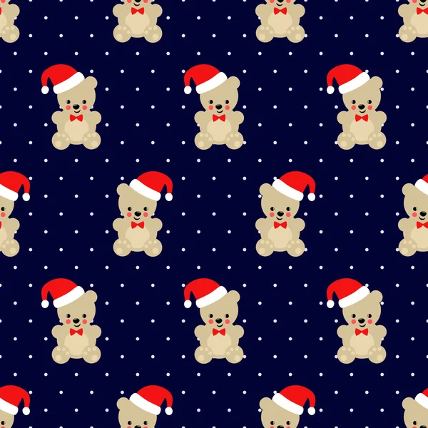 Weihnachten Teddybär nahtloses Muster auf dunkelblauem Hintergrund. — Stockvektor