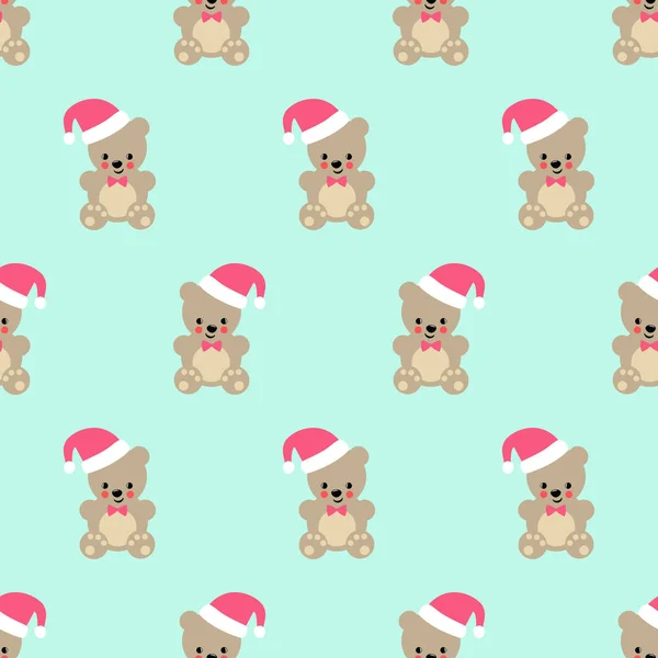 Teddybeer met kerstman hoed naadloze patroon. — Stockvector