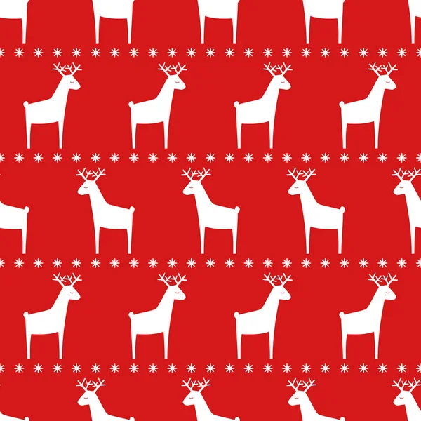 Zökkenőmentes retro karácsonyi minta - szarvas, hópelyhek. — Stock Vector