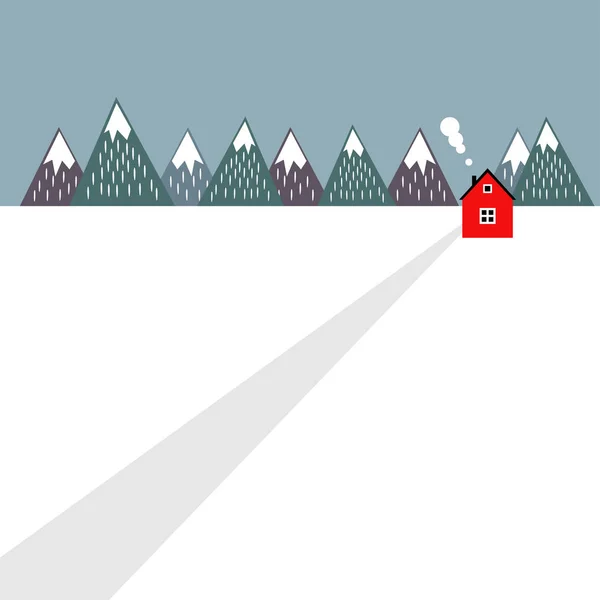Mignon paysage scandinave avec maison et montagnes . — Image vectorielle