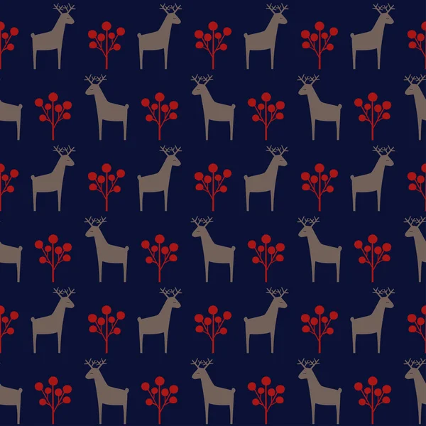 Cerf de Noël avec motif sans couture Berry . — Image vectorielle