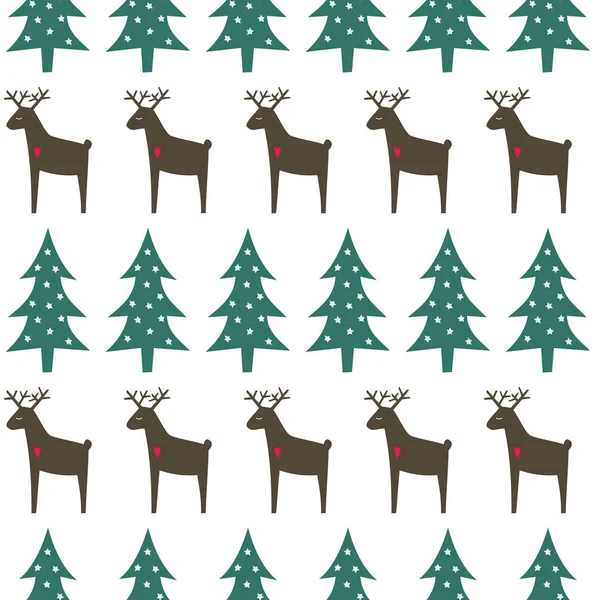 Christmas pattern - Xmas trees, deer and snowflakes. — Stock Illustration Christmas pattern - Xmas trees, deer and snowflakes. Stock Vector